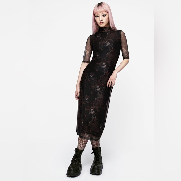 Disturbia Underworld Printed Mesh Bodycon Midi Dress 4 - Picture 2 of 7